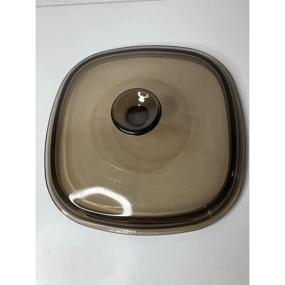 Vintage 3 Pyrex A9C Amber Square Glass Lid 8.5 Inch Replacement Cover USA Brown